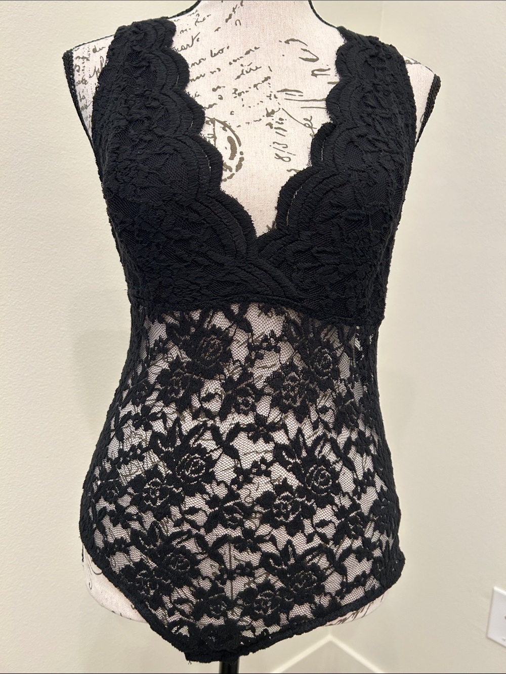 Papaya Black Lace Plunge Chemise Bodysuit
